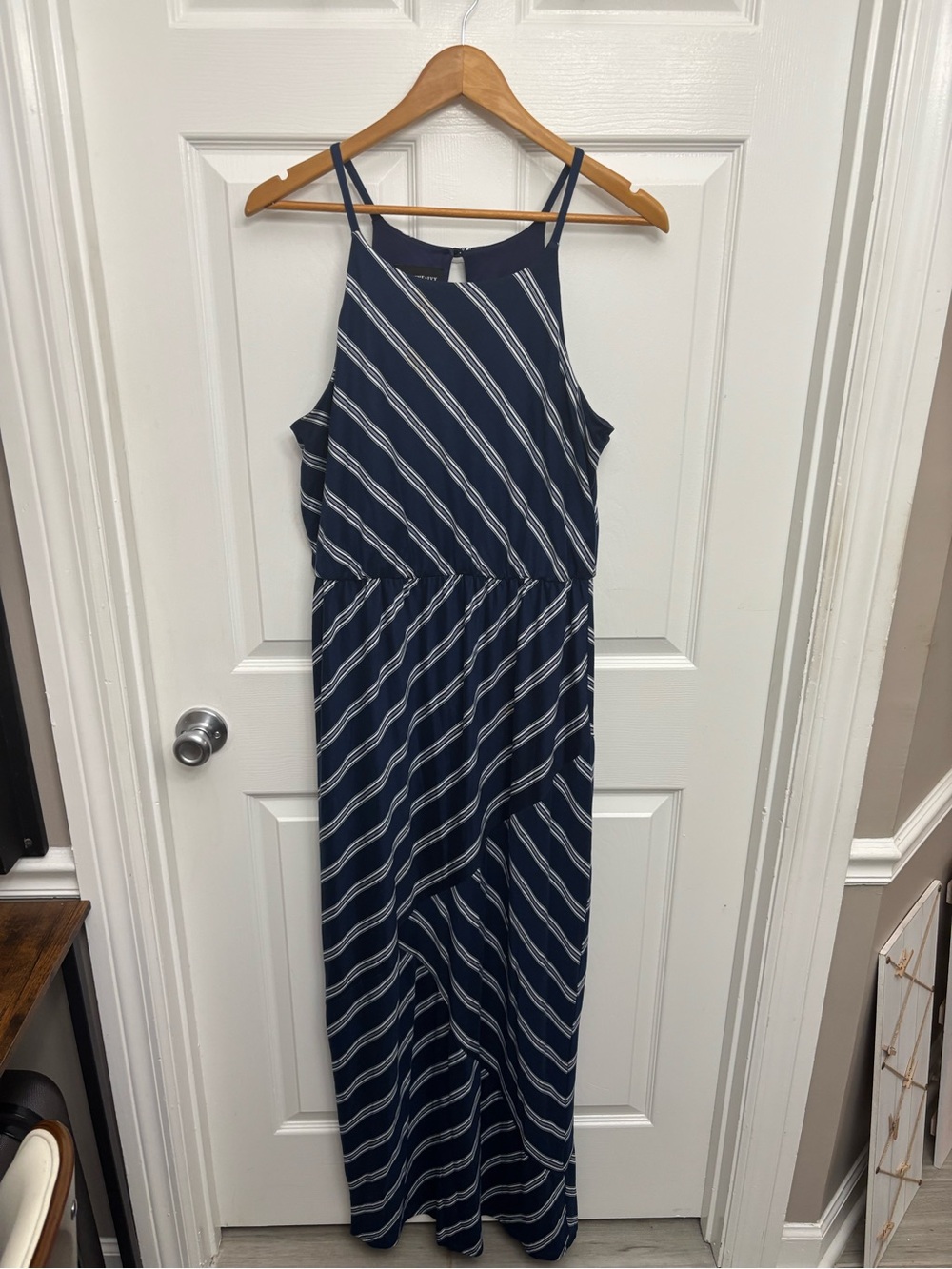 Fortune + Ivy Navy Striped Soft Comfy Maxi Dress with Spaghetti Straps